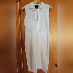 Barneys New York White Eyelet Dress Eur Size 42/US 6 100% Cotton Made in Italy